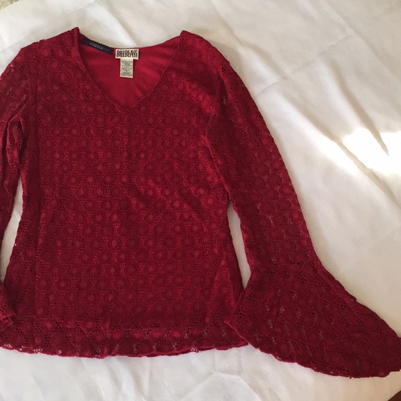 Vintage Bill Blass stretch knit red lace top - Picture 3 of 8